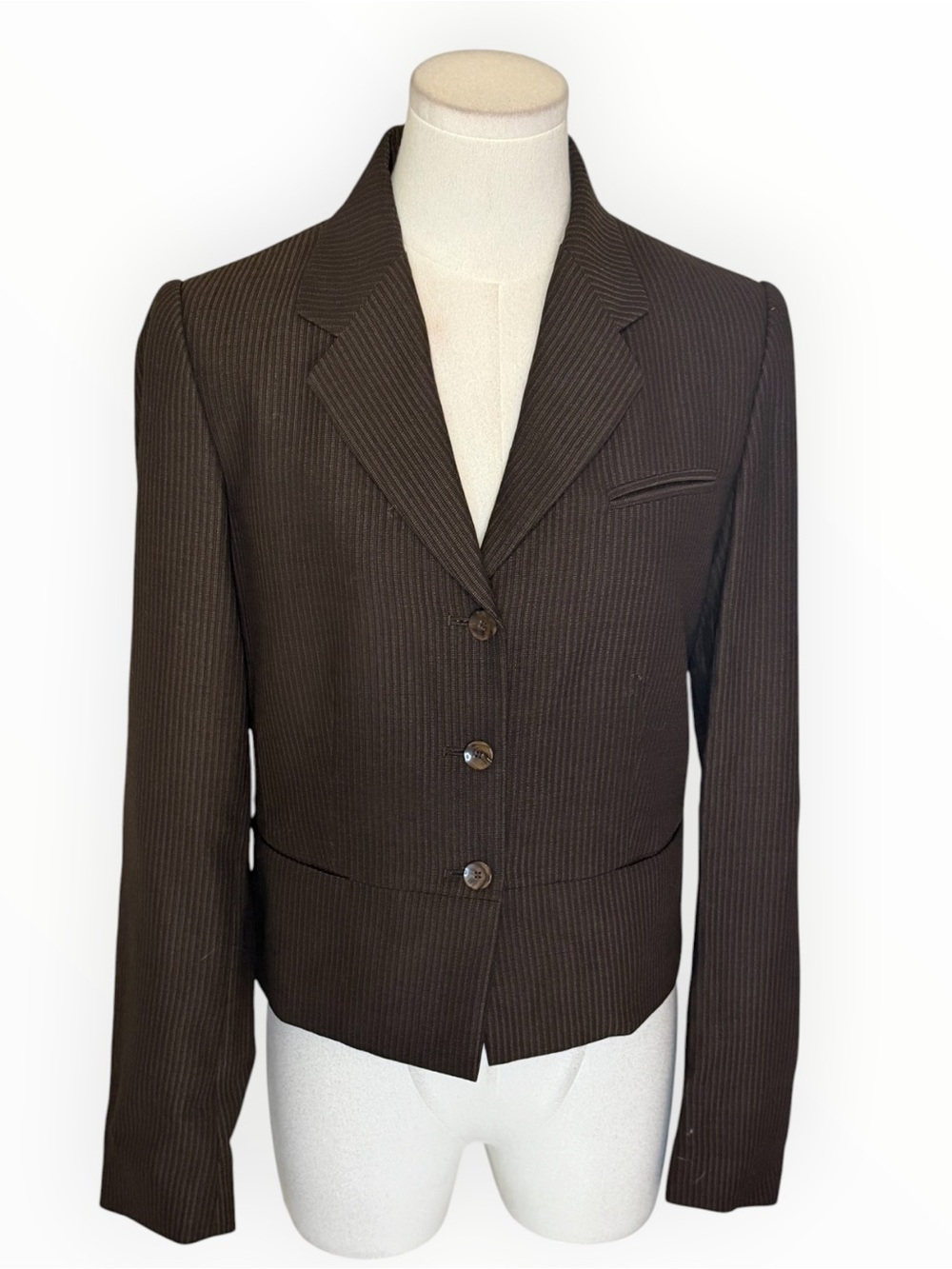 KENZO Brown Pinstripe Tailored Wool Blazer Jacket 40 8 M Suit Work Classic